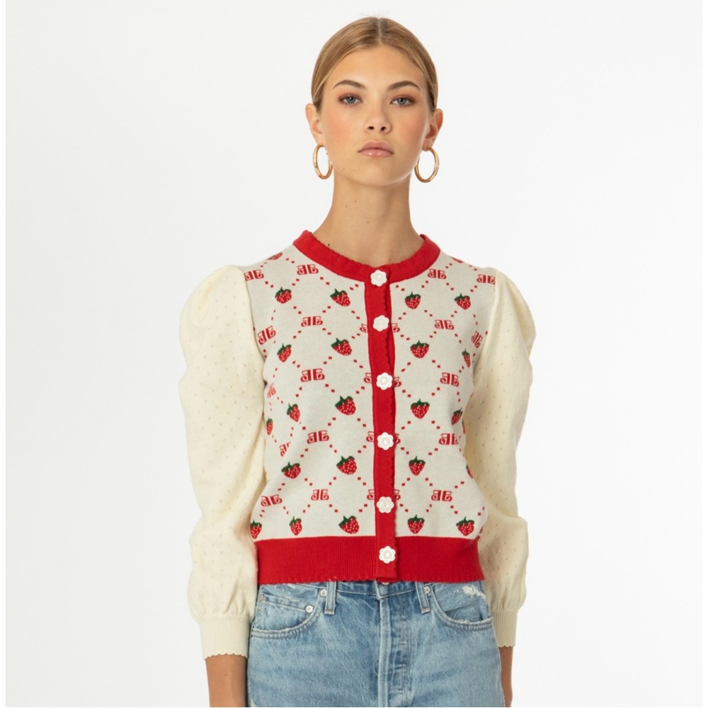 Ellandemm Elegant Red and Cream Cardigan Sweater NWT